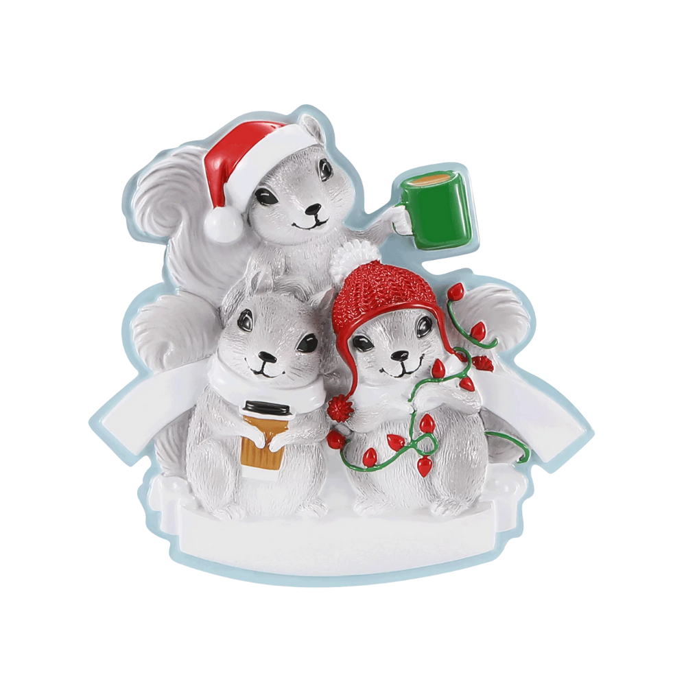 OR2466-3 - Grey Squirrel (Family of 3) Personalised Christmas Decoration