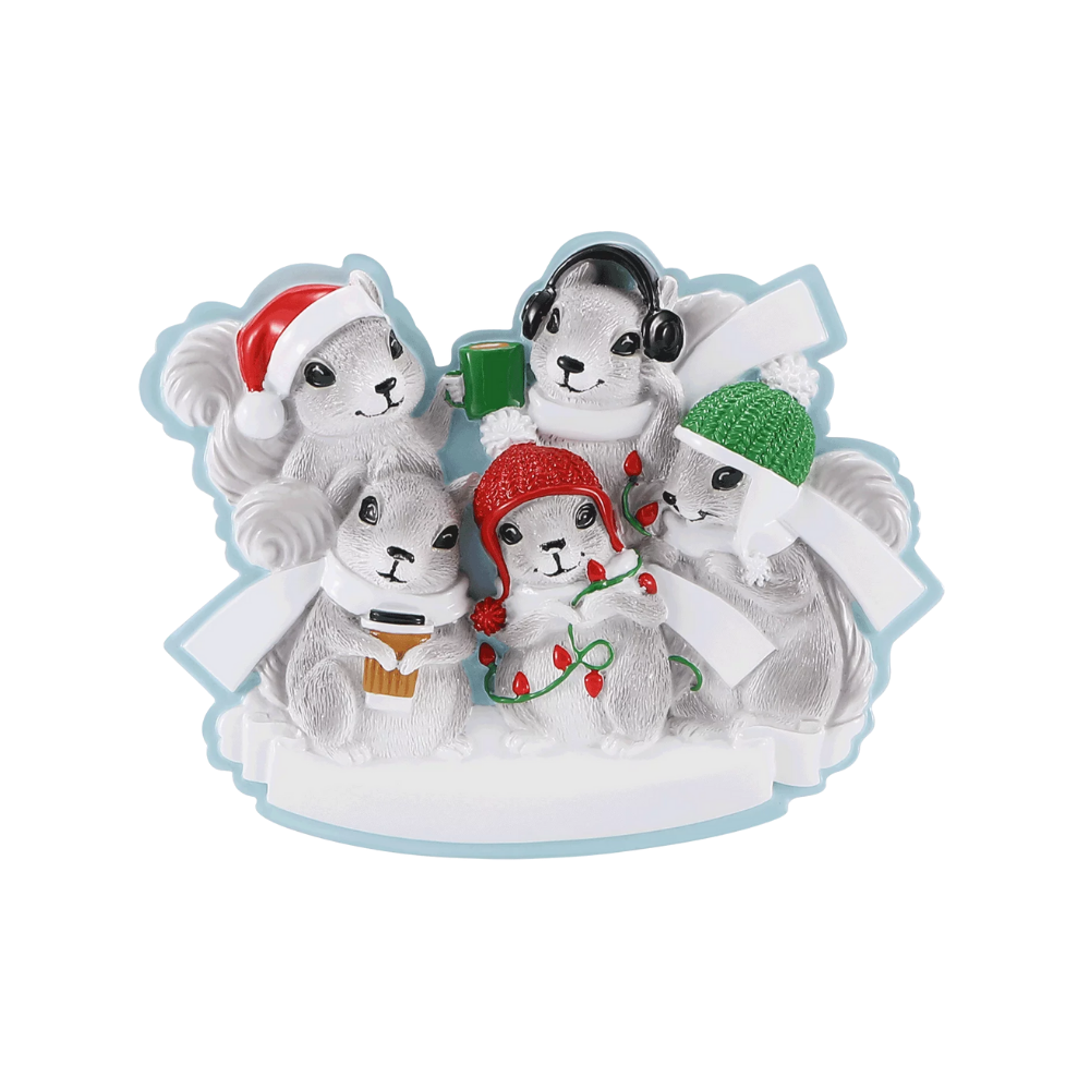 OR2466-5 - Grey Squirrel (Family of 5) Personalised Christmas Decoration