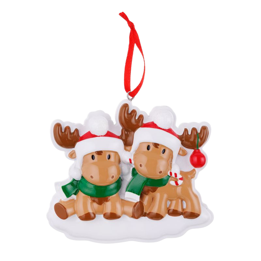 OR2467-2 - Cutesy Moose (Family of 2) Personalised Christmas Decoration