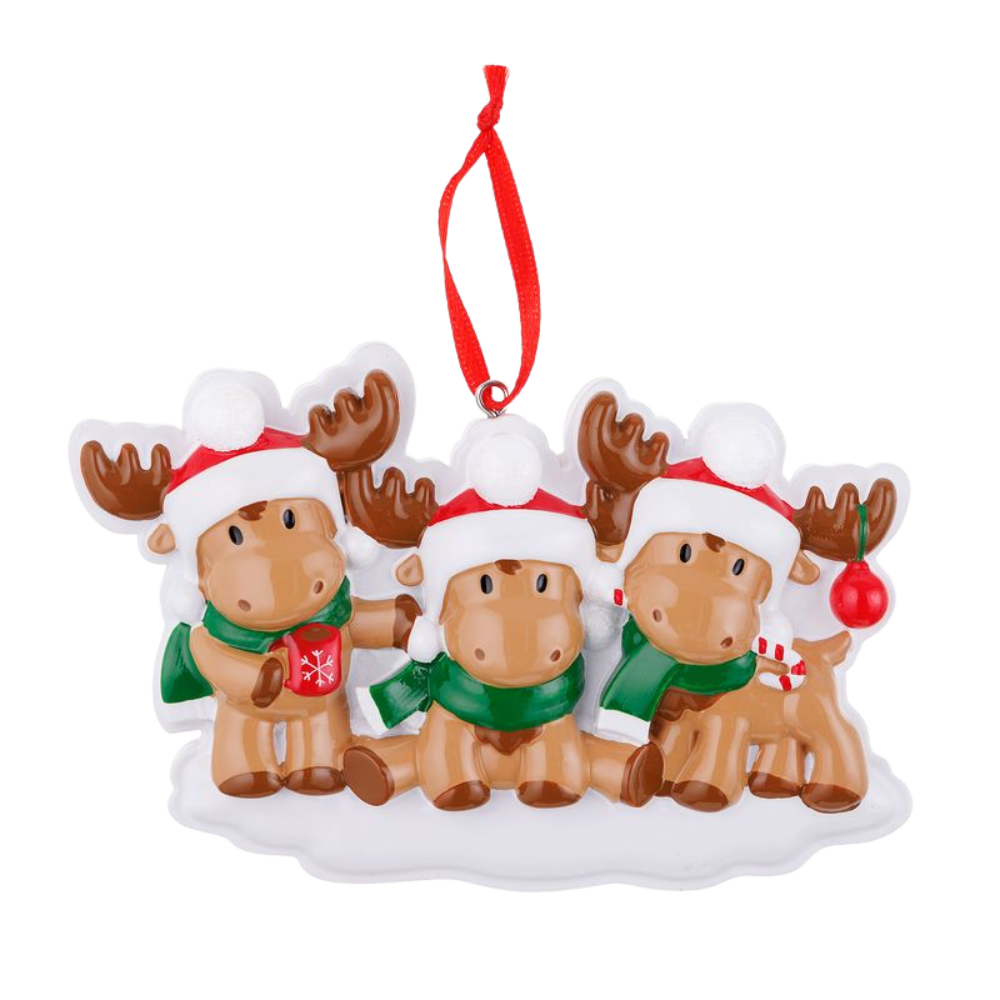 OR2467-3 - Cutesy Moose (Family of 3) Personalised Christmas Decoration
