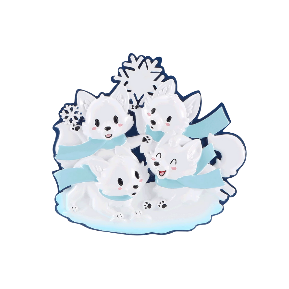 OR2469-4 - Arctic Fox (Family of 4) Personalised Christmas Decoration