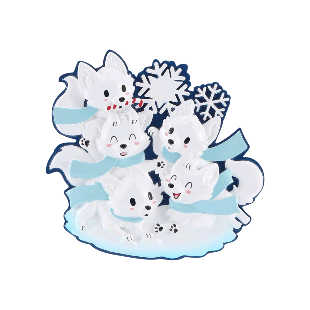 OR2469-5 - Arctic Fox (Family of 5) Personalised Christmas Decoration