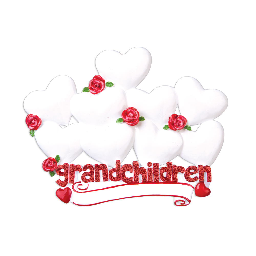 OR529-9 - Grandchildren With Nine Hearts Personalised Christmas Decoration