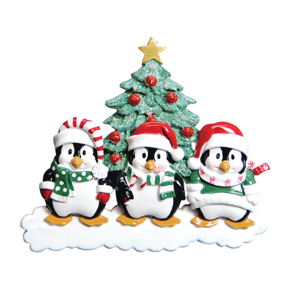 OR629-3 - Winter Penguin Family of 3 Personalised Christmas Decoration