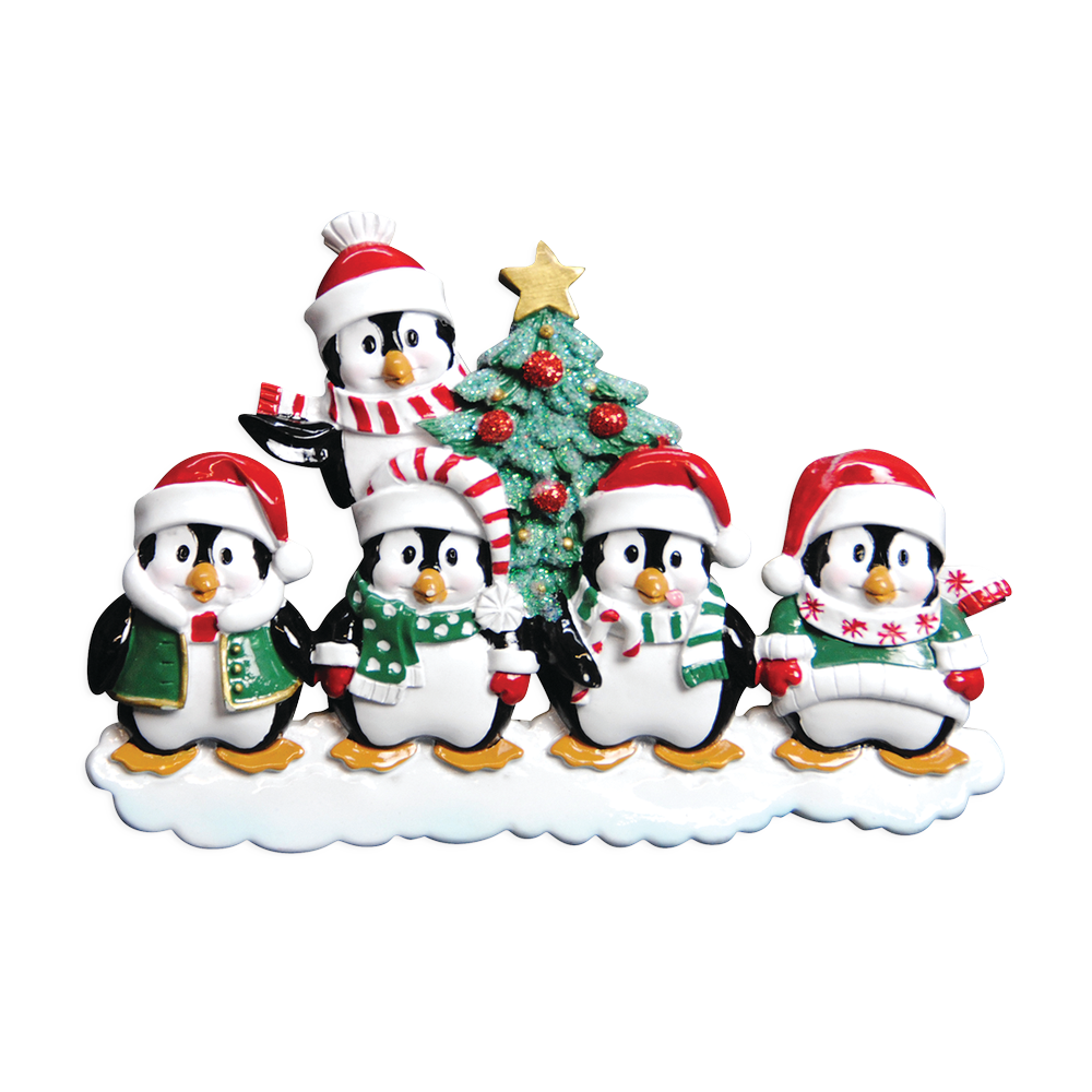 OR629-5 - Winter Penguin Family of 5 Personalised Christmas Decoration