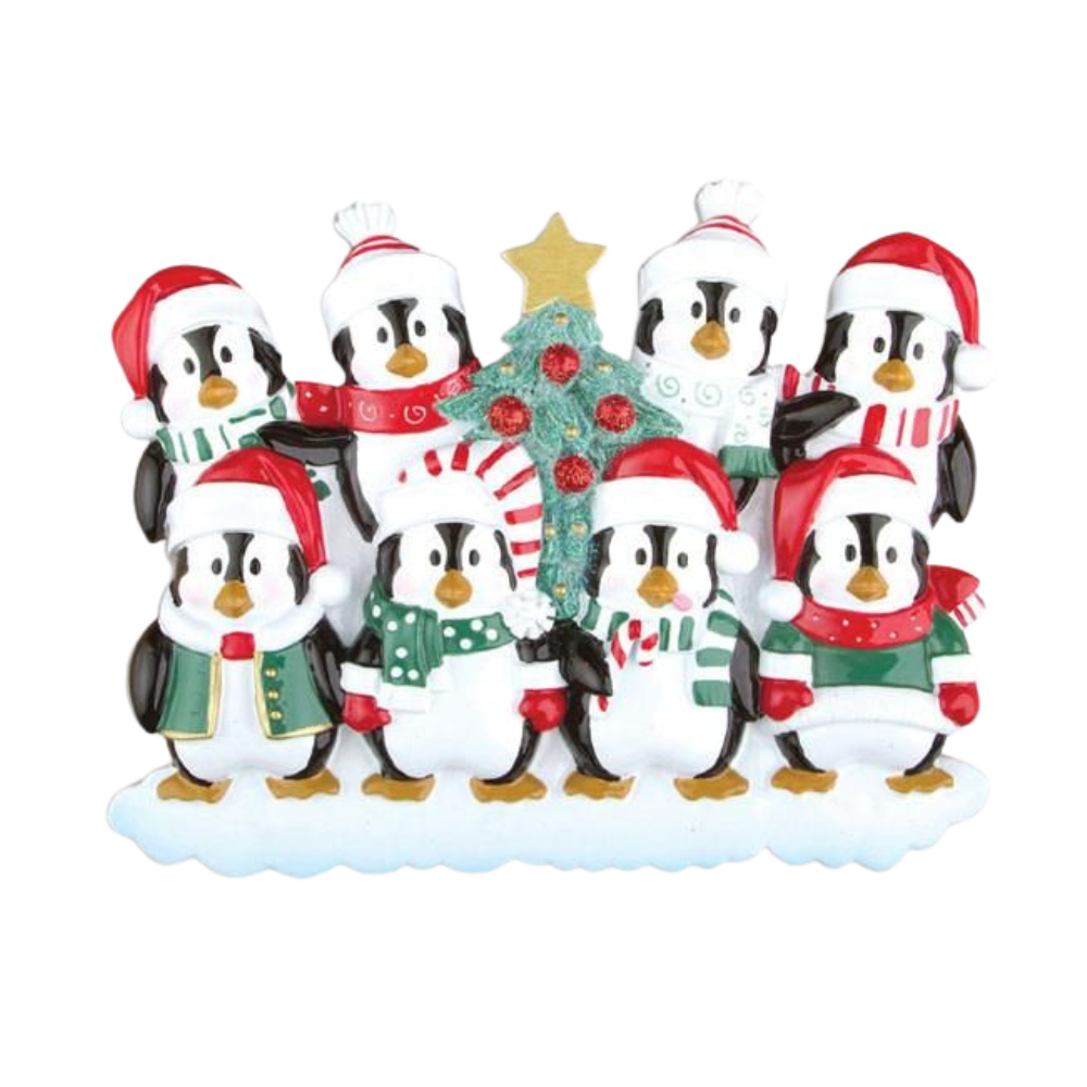 OR629-8 - Winter Penguin Family 8 Personalised Christmas Decoration