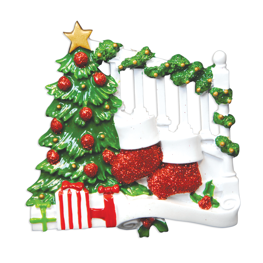 OR823-2 - Bannister With 2 Stockings Personalised Christmas Decoration