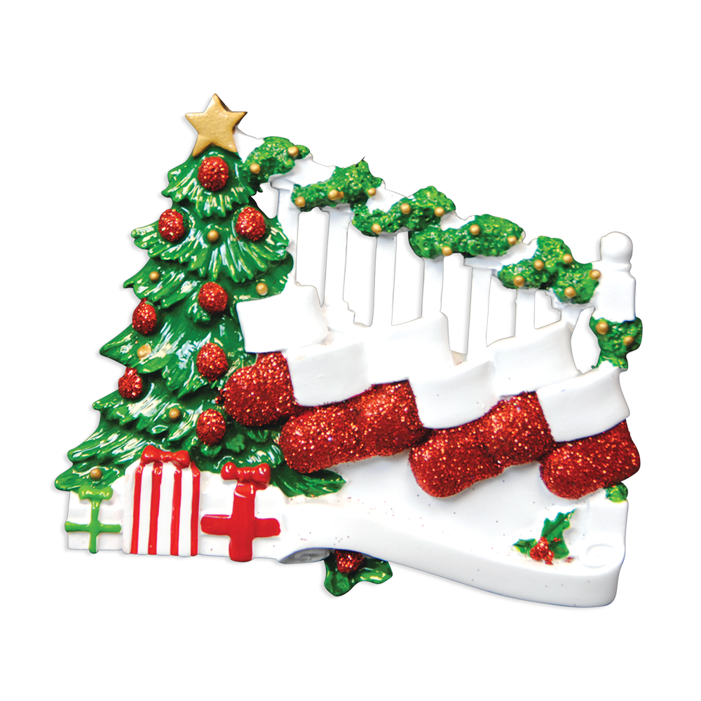 OR823-6 - Bannister With 6 Stockings Personalised Christmas Decoration