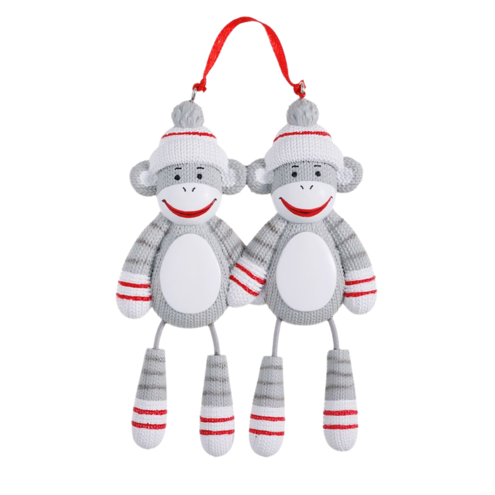 OR928-2 - Sock Monkey (Family of 2) Personalised Christmas Decoration