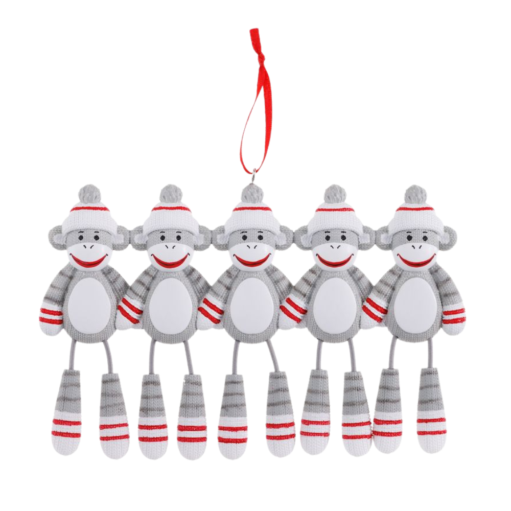 OR928-5 - Sock Monkey (Family of 5) Personalised Christmas Decoration