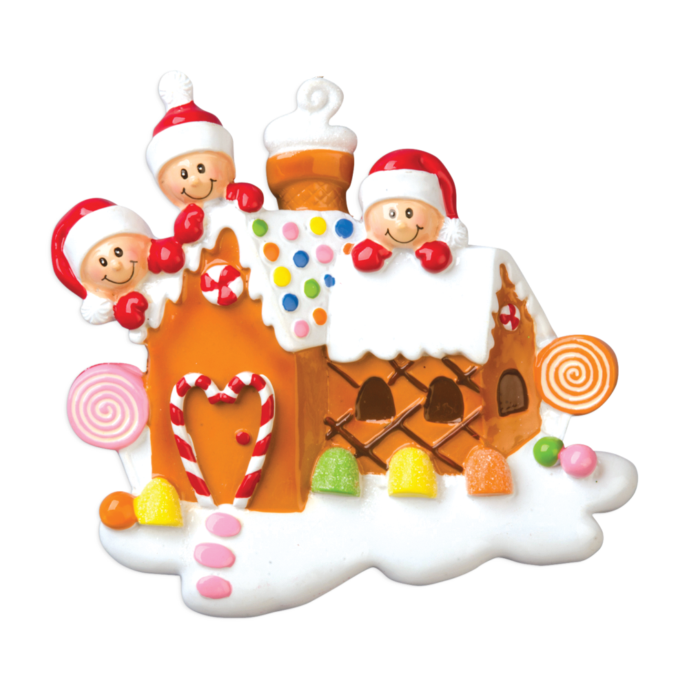 OR965-3 - Gingerbread House With 3 Personalised Christmas Decoration
