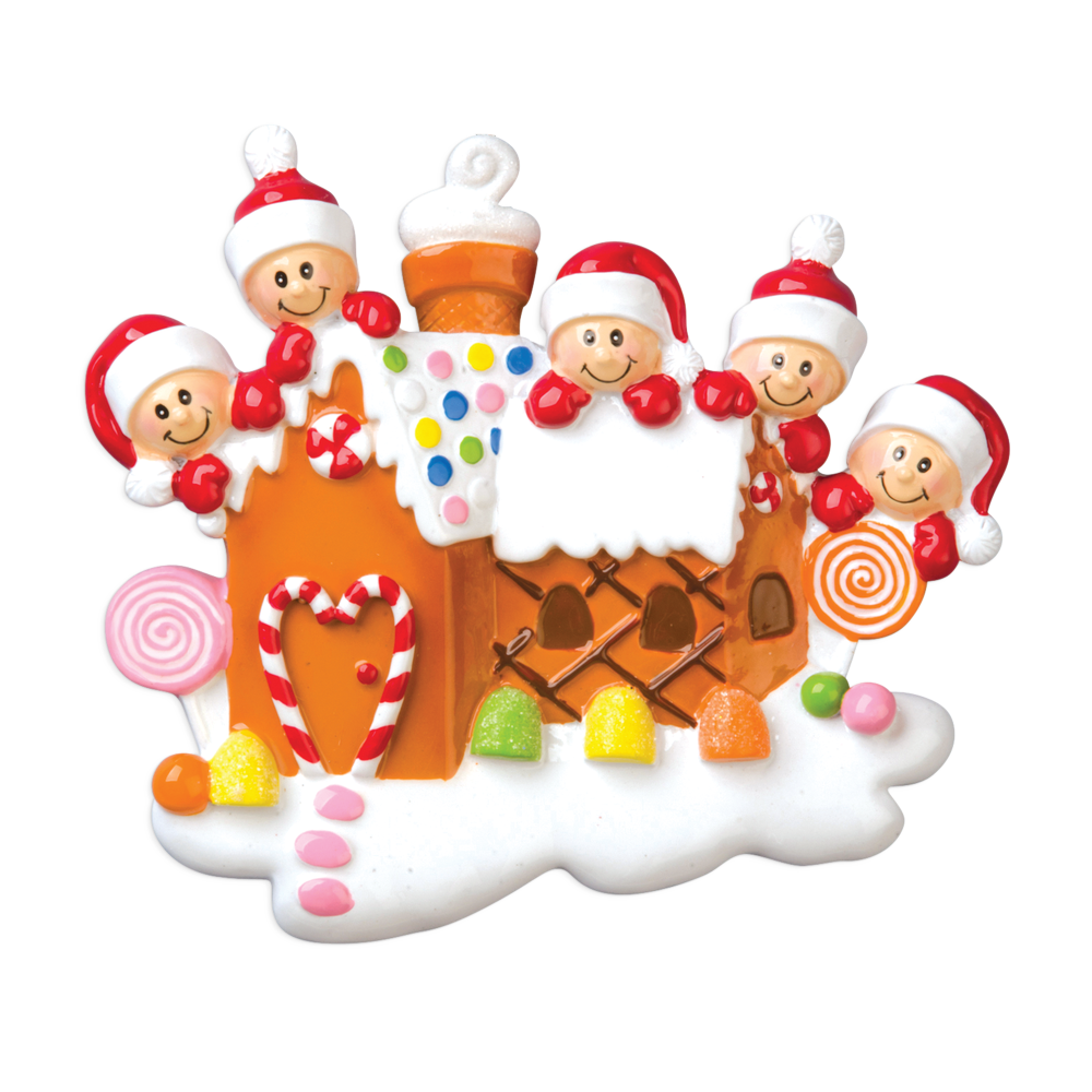 OR965-5 - Gingerbread House With 5 Personalised Christmas Decoration
