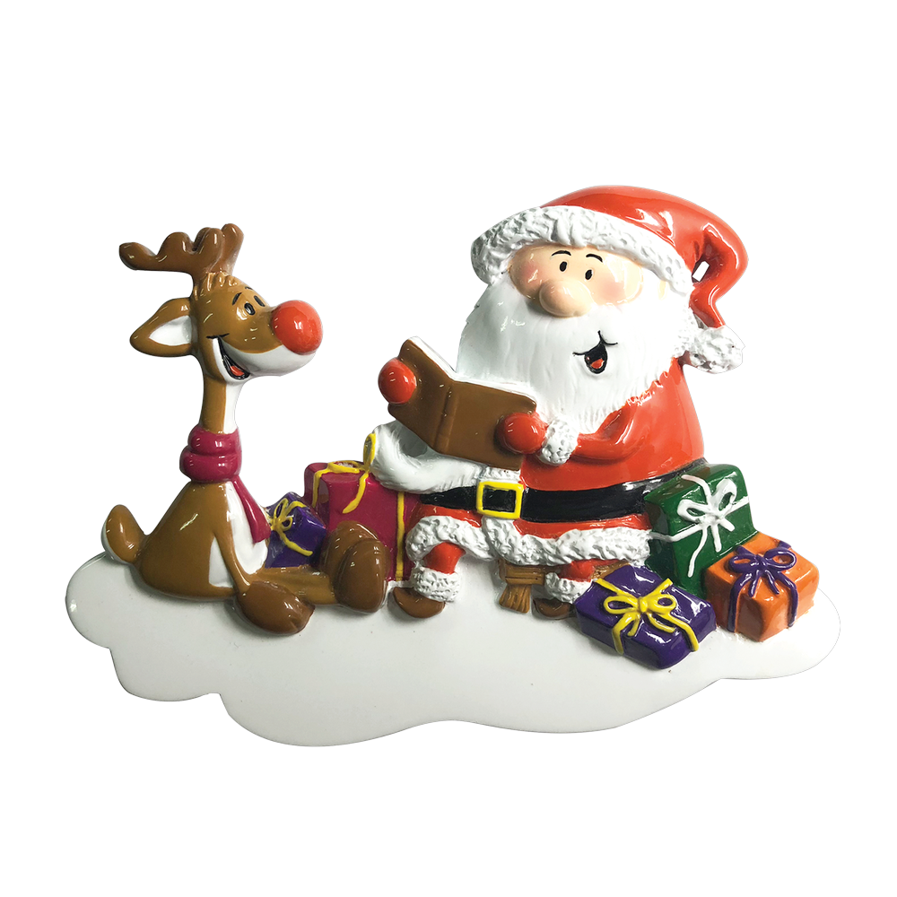 P18-03-035 - Santa Reading Book To Rudolph Personalised Christmas Decoration