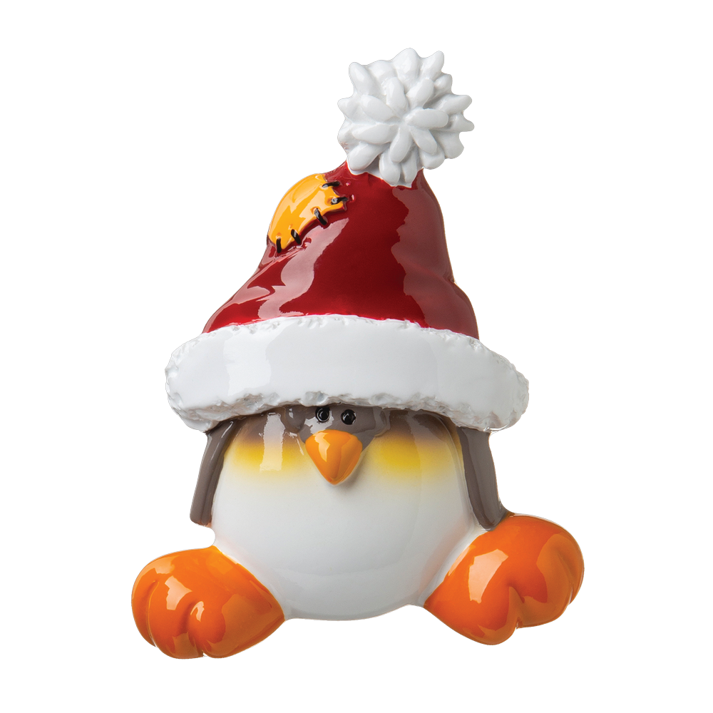 P18-03-043 - Penguin in Santa Cap Covering Eyes Personalised Christmas Decoration